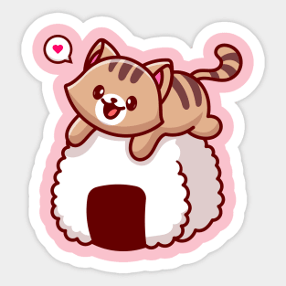 Cute Cat On Onigiri Cartoon Sticker